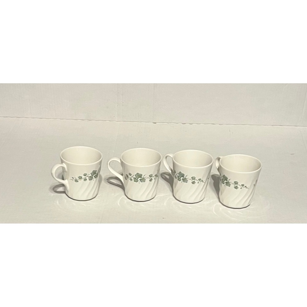Vintage Corelle Callaway Ivy Stoneware Coffee Mugs Set 4 Scalloped Cottagecore